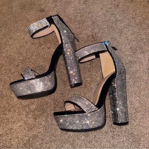 Windsor Glittering Black Silver Platform Heels - Picture 1 of 6